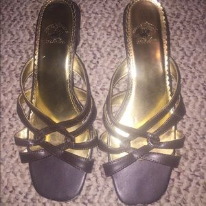 Chocolate brown sandals.